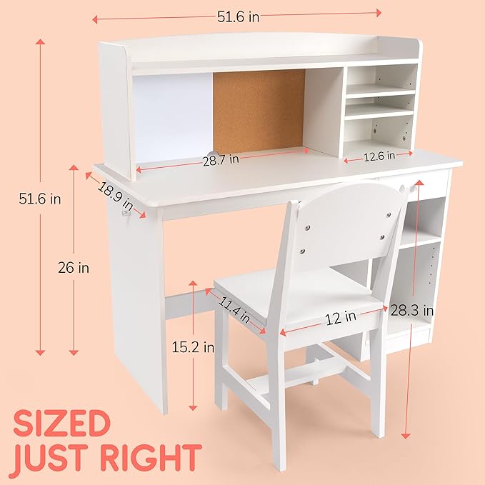Kids Study Desk with Chair, Wooden Kids Desk and Chair Set