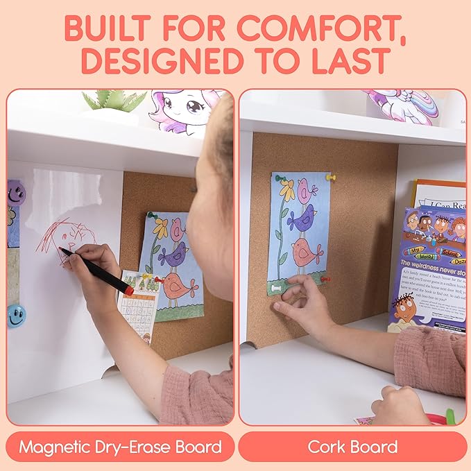 Kids Study Desk with Chair, Wooden Kids Desk and Chair Set